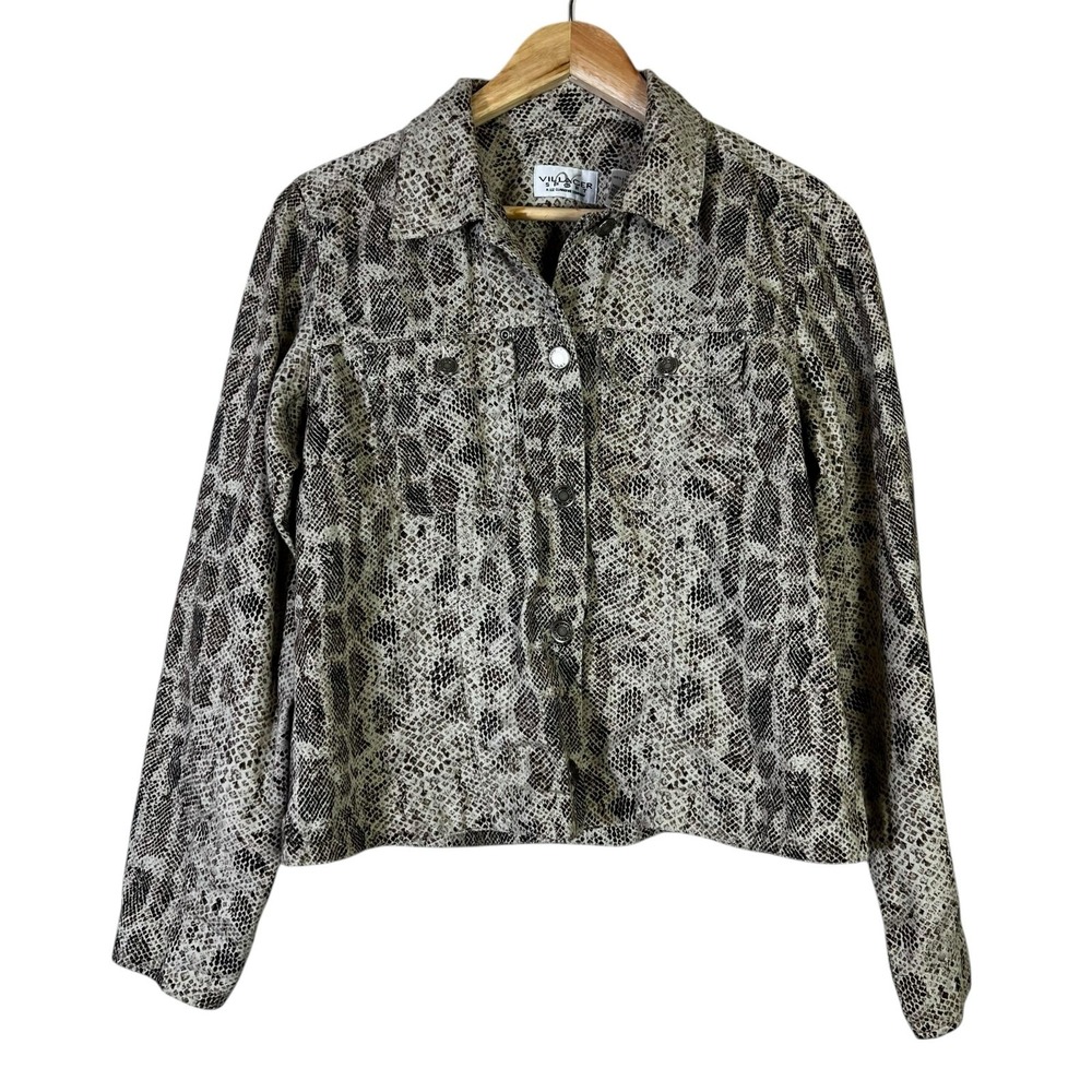 Vintage Villager Sport Snakeskin Jacket Womens M Brown 100% Cotton Retro 90s
